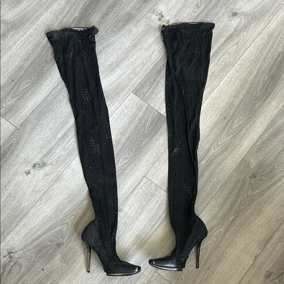 Stella McCartney Vegan Black Thigh-High Stiletto Boots Sz 36 - Picture 1 of 10